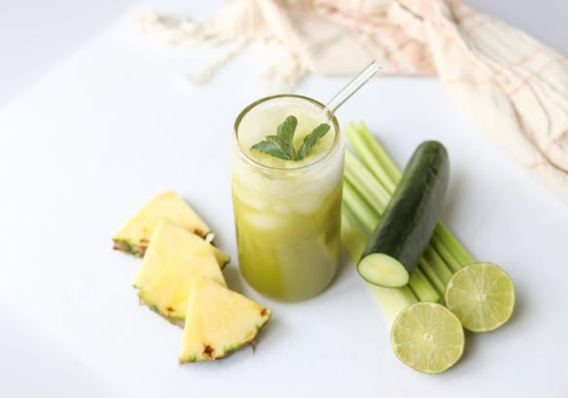 Firefly raw pressed juice with kale, cucumber, pineapple, and lime