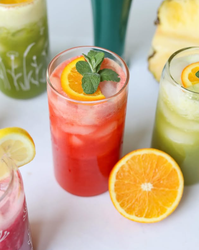 Island Breeze raw pressed juice with pineapple, orange, apple, and citrus