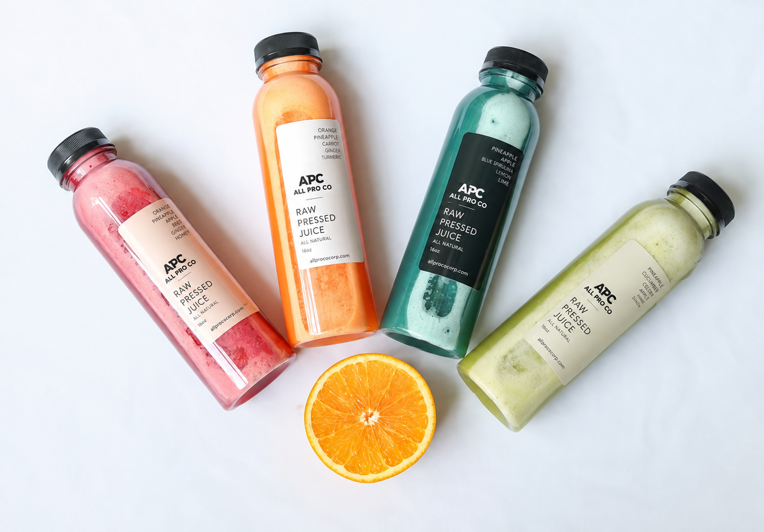 Refresher raw pressed juice with pineapple, orange, and carrot