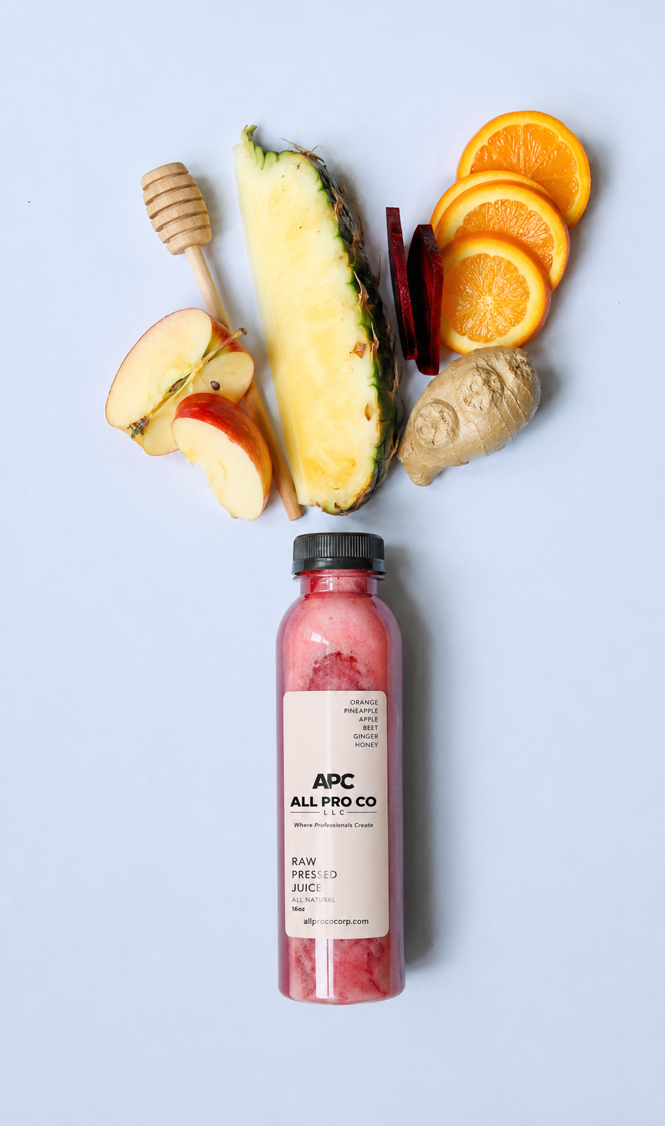 Summer Breeze raw pressed juice with pineapple, strawberry, and citrus